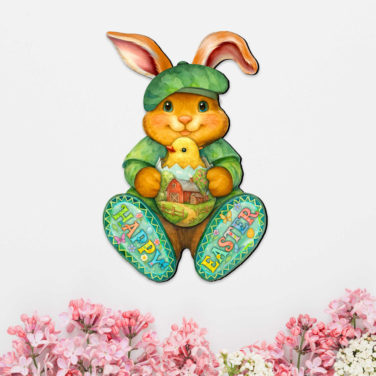 Happy Easter Bunny Door Hanger with Chick