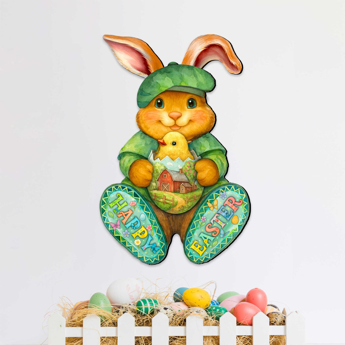 Happy Easter Bunny Door Hanger with Chick