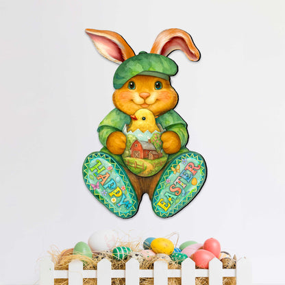Happy Easter Bunny Door Hanger with Chick