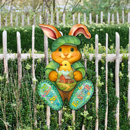 Happy Easter Bunny Door Hanger with Chick