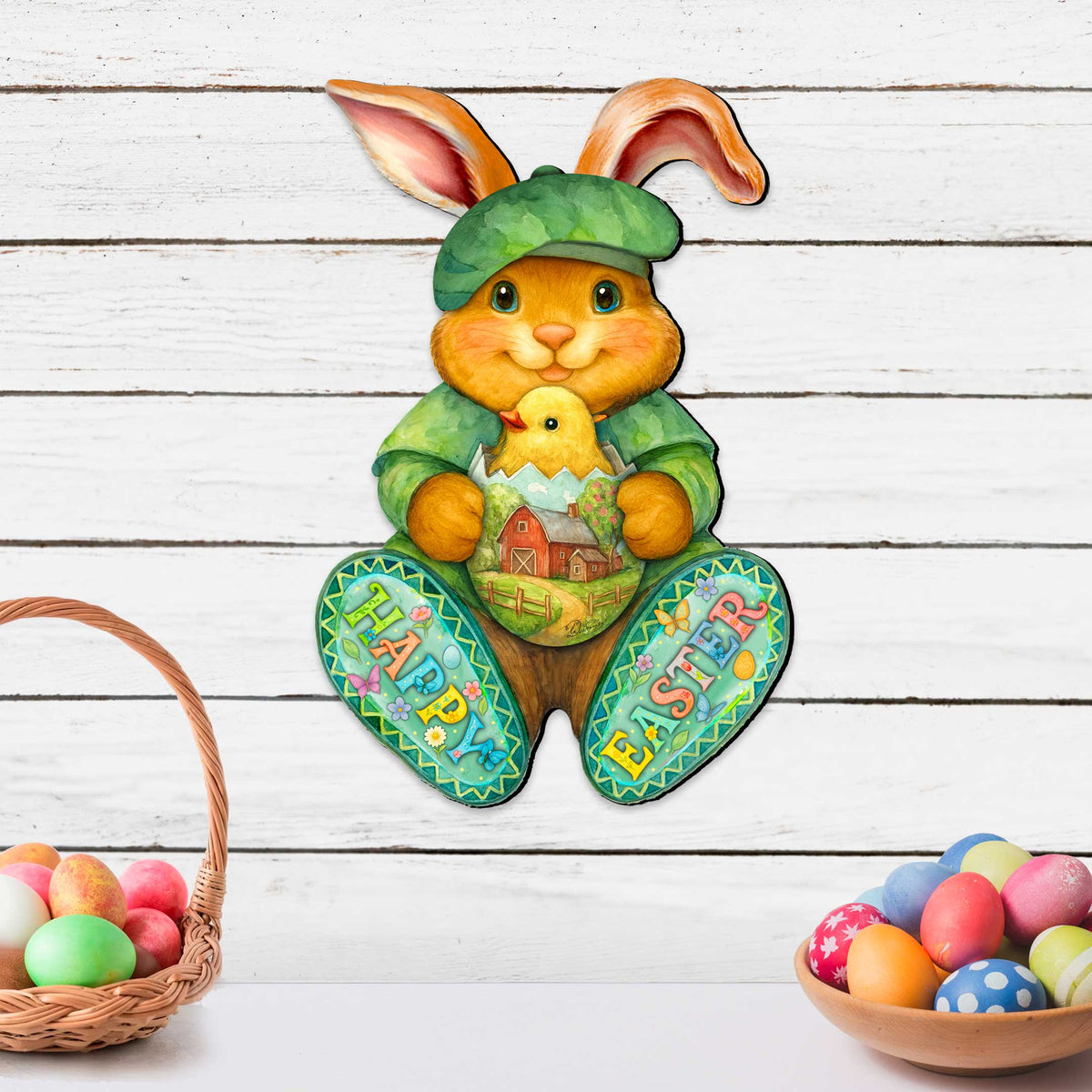 Happy Easter Bunny Door Hanger with Chick