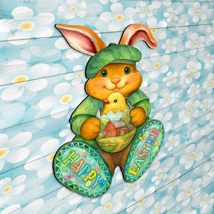 Happy Easter Bunny Door Hanger with Chick