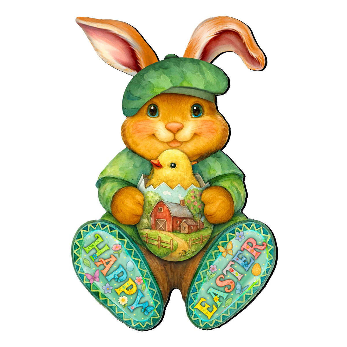 Happy Easter Bunny Door Hanger with Chick