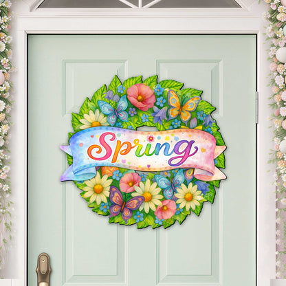 Spring Floral Wreath Door Hanger