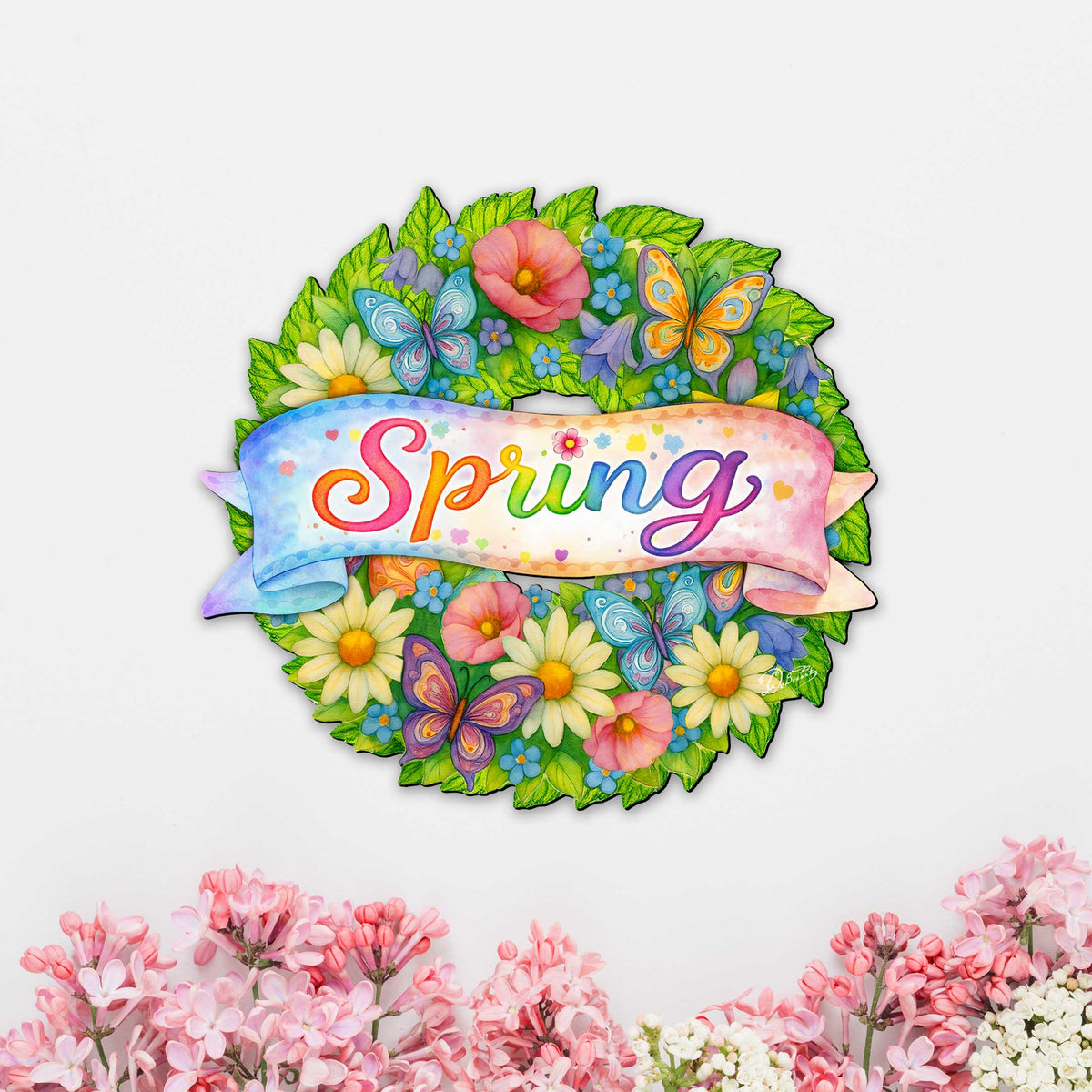 Spring Floral Wreath Door Hanger