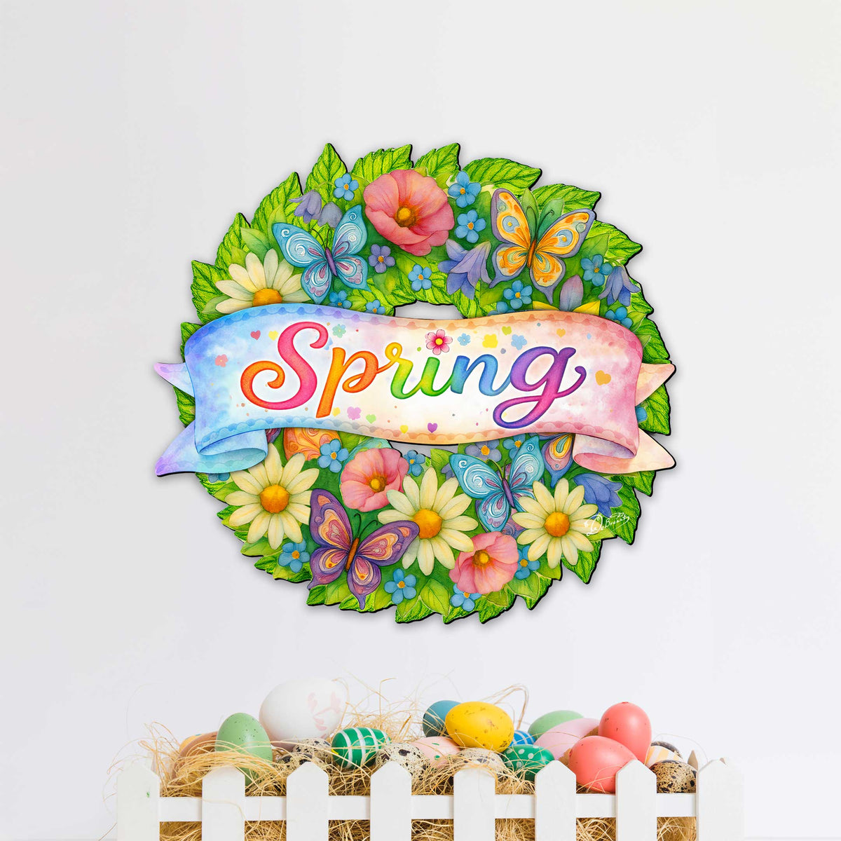Spring Floral Wreath Door Hanger