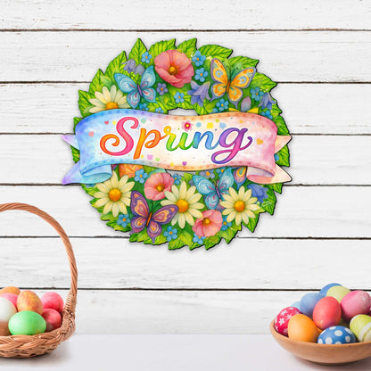 Spring Floral Wreath Door Hanger
