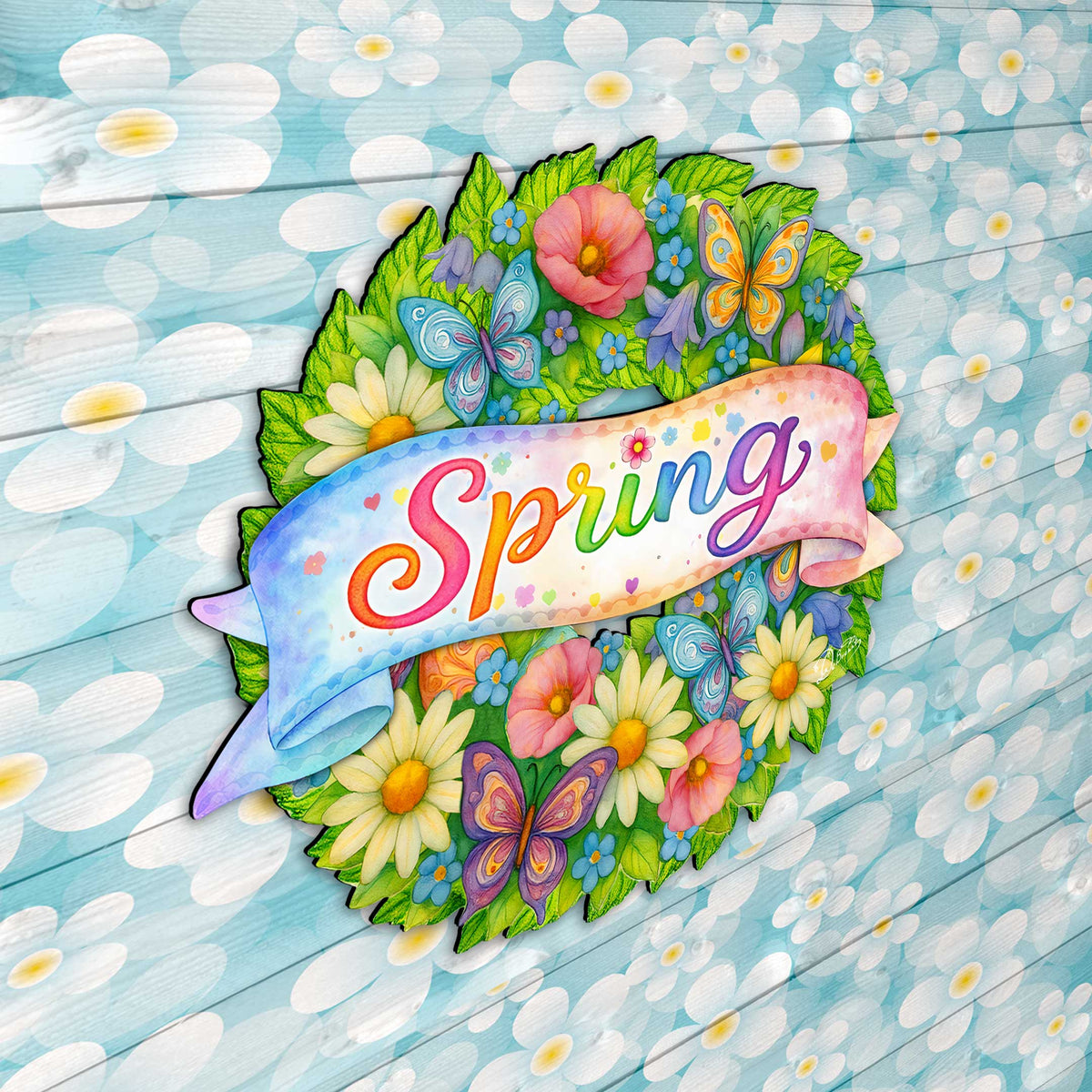 Spring Floral Wreath Door Hanger