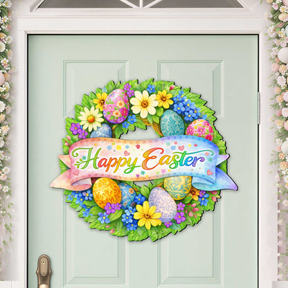 Happy Easter Floral Wreath Door Hanger