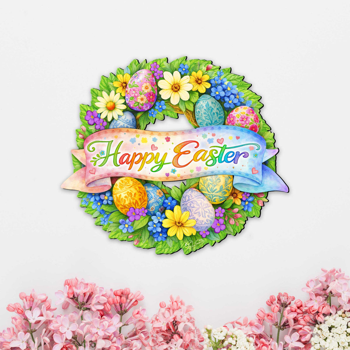 Happy Easter Floral Wreath Door Hanger