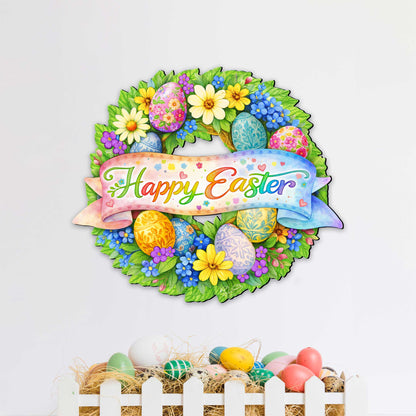 Happy Easter Floral Wreath Door Hanger