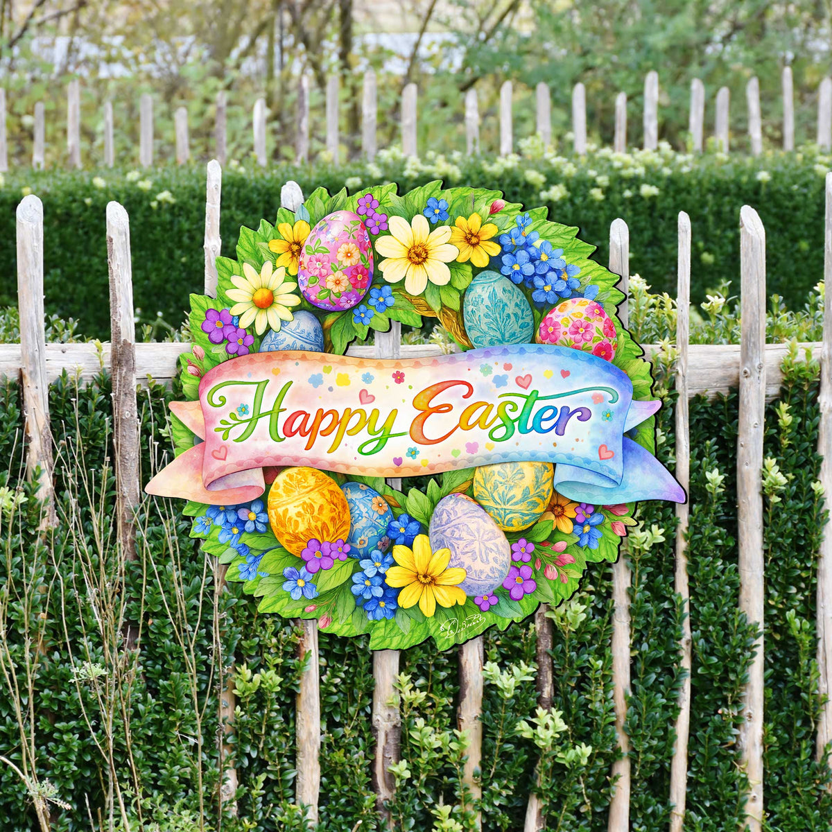 Happy Easter Floral Wreath Door Hanger
