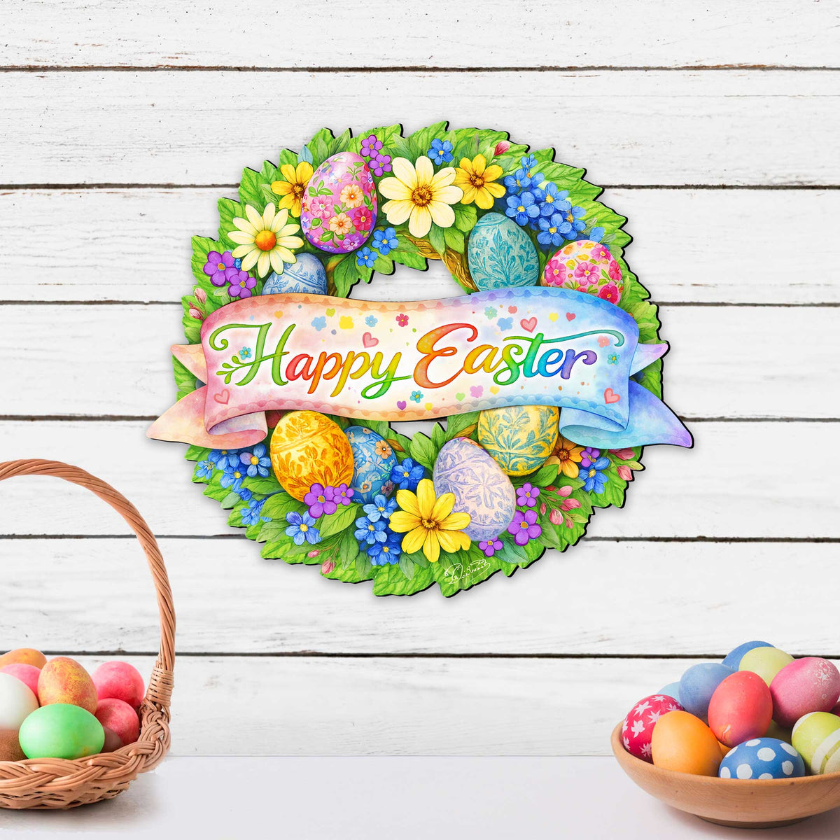 Happy Easter Floral Wreath Door Hanger