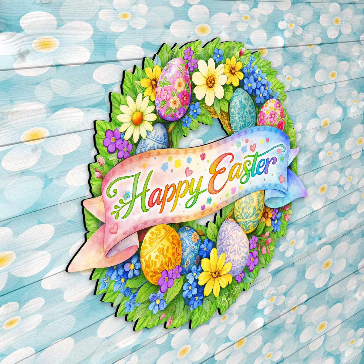 Happy Easter Floral Wreath Door Hanger