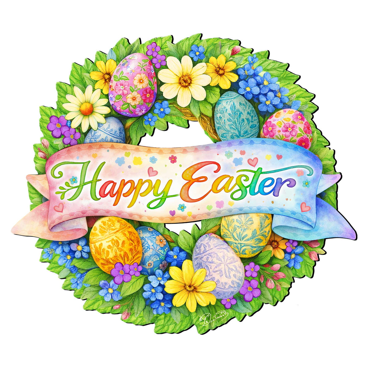 Happy Easter Floral Wreath Door Hanger
