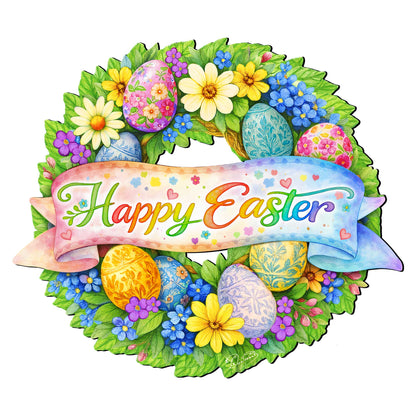 Happy Easter Floral Wreath Door Hanger