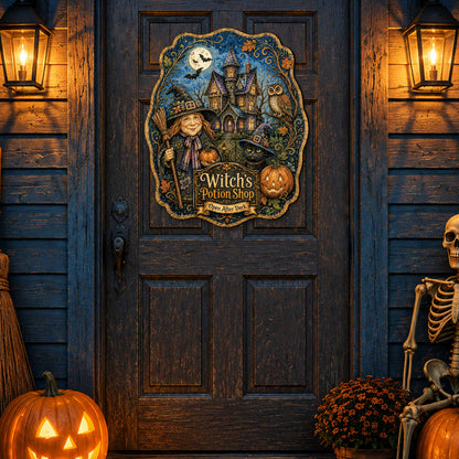 Witch’s Potion Shop Halloween Wooden Door Hanger