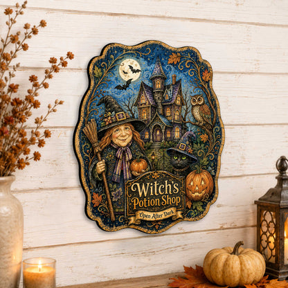 Witch’s Potion Shop Halloween Wooden Door Hanger