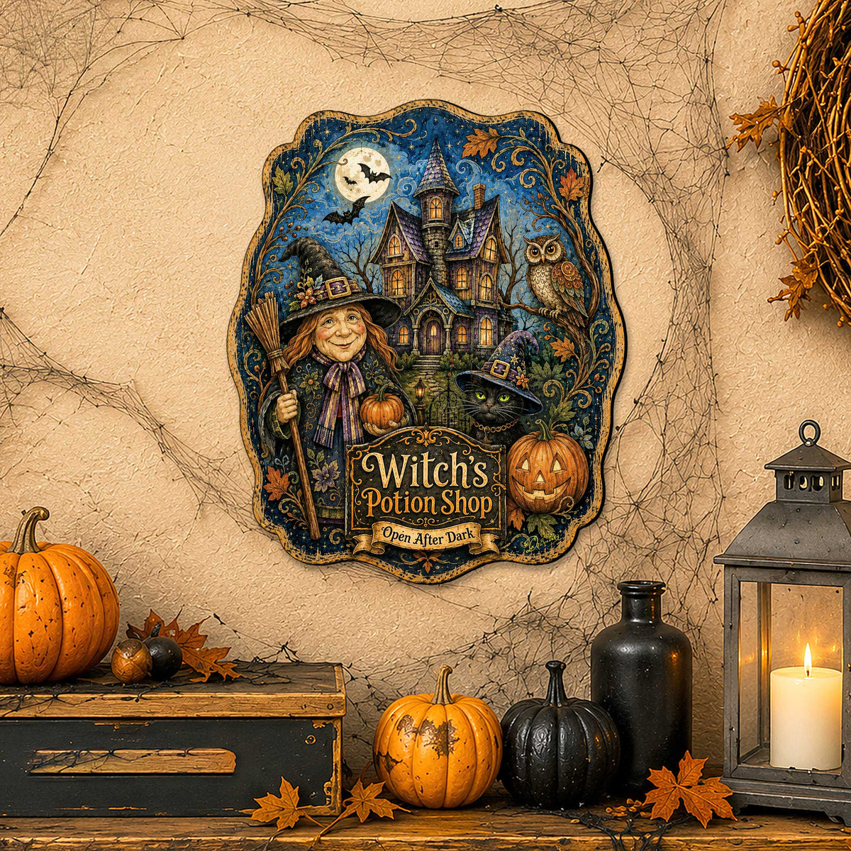 Witch’s Potion Shop Halloween Wooden Door Hanger