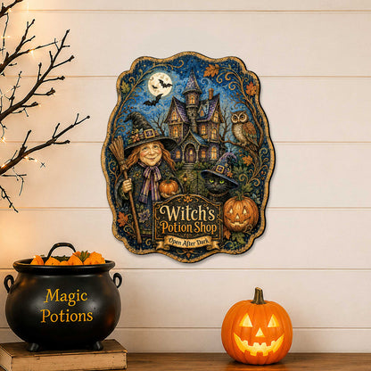 Witch’s Potion Shop Halloween Wooden Door Hanger