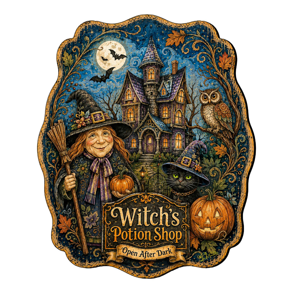 Witch’s Potion Shop Halloween Wooden Door Hanger