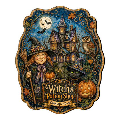 Witch’s Potion Shop Halloween Wooden Door Hanger