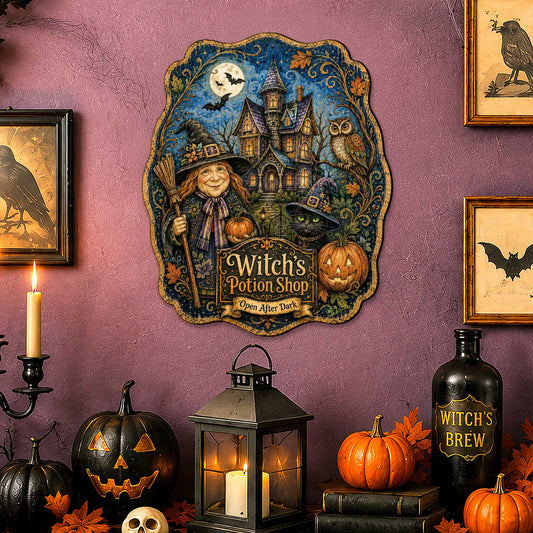 Witch’s Potion Shop Halloween Wooden Door Hanger