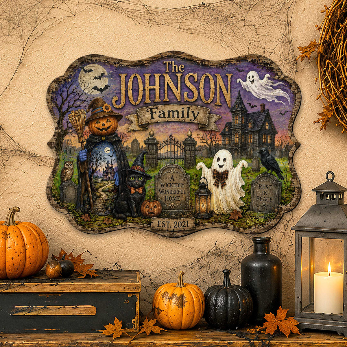 Personalized Halloween Family Wooden Door Hanger