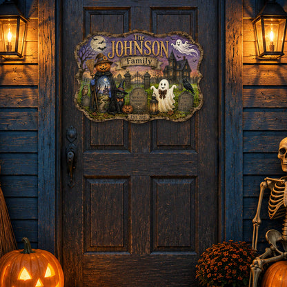 Personalized Halloween Family Wooden Door Hanger