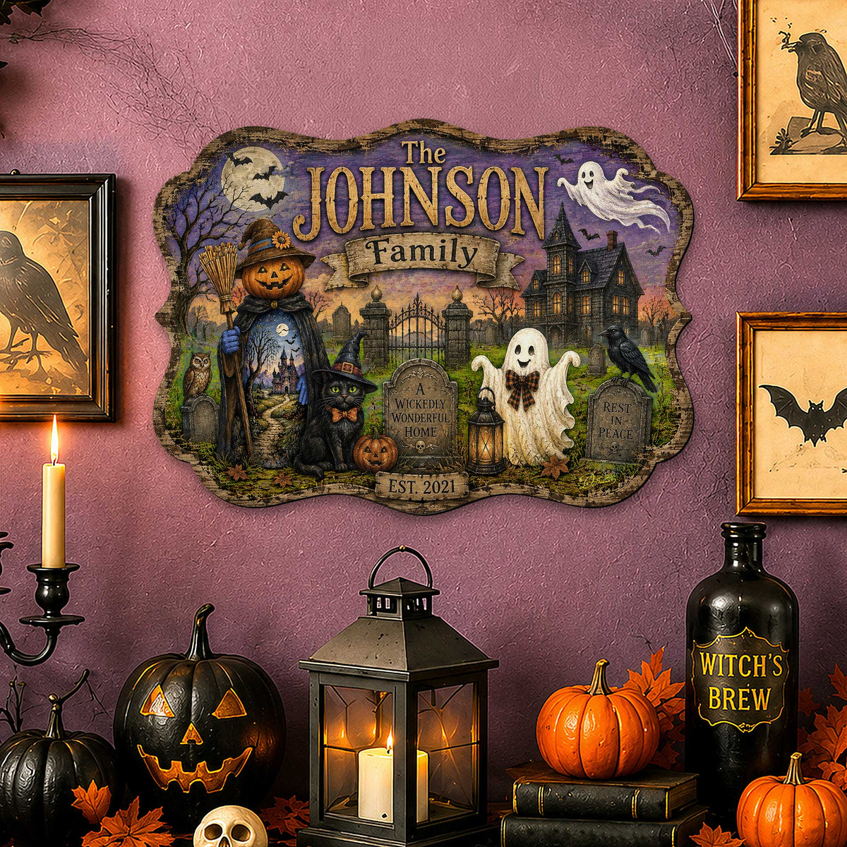 Personalized Halloween Family Wooden Door Hanger