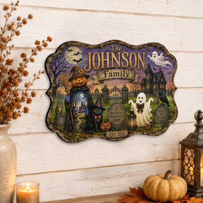 Personalized Halloween Family Wooden Door Hanger