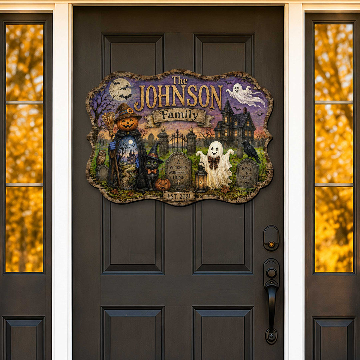 Personalized Halloween Family Wooden Door Hanger