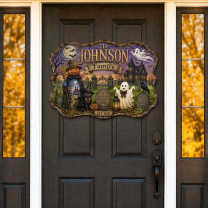 Personalized Halloween Family Wooden Door Hanger