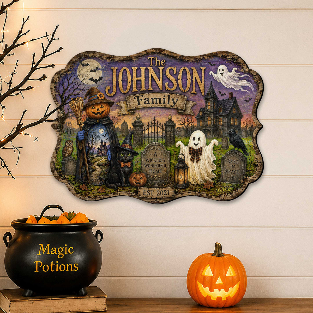 Personalized Halloween Family Wooden Door Hanger