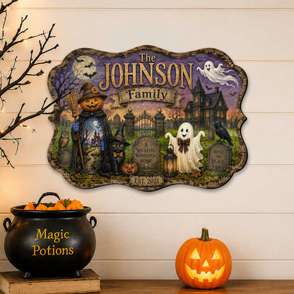 Personalized Halloween Family Wooden Door Hanger