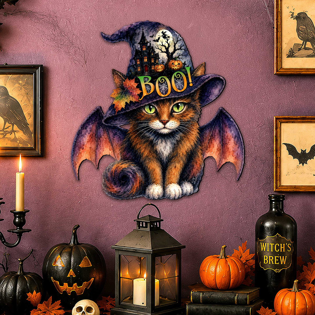 Boo Cat Halloween Wooden Door Hanger