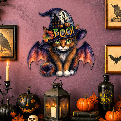 Boo Cat Halloween Wooden Door Hanger