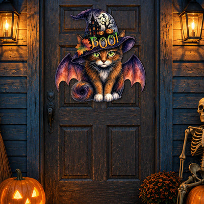 Boo Cat Halloween Wooden Door Hanger
