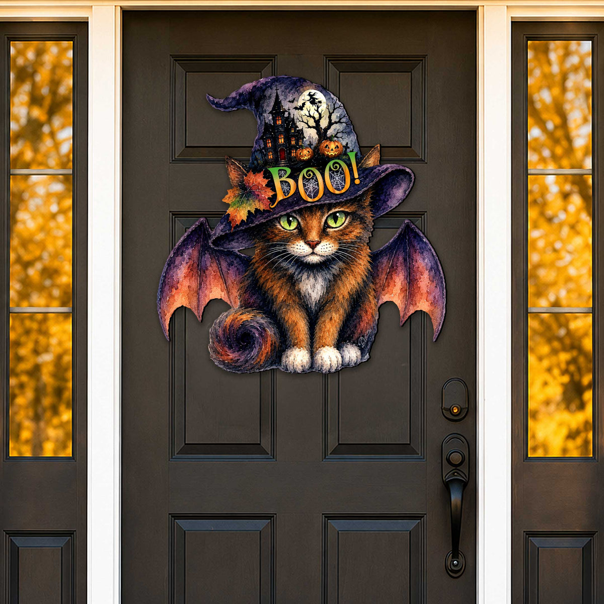Boo Cat Halloween Wooden Door Hanger
