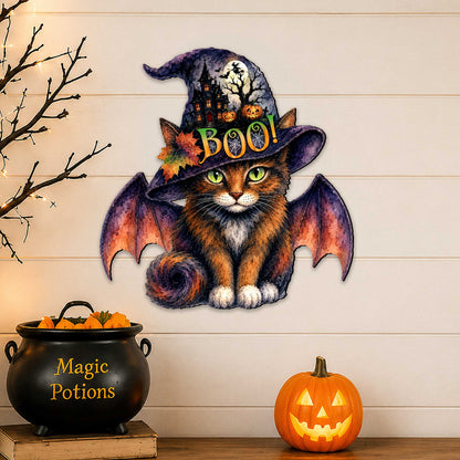 Boo Cat Halloween Wooden Door Hanger