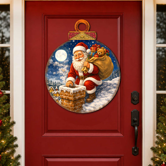 Santa Christmas Ornament Wooden Door Hanger