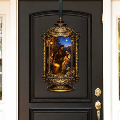 Holy Family Nativity Lantern Wooden Door Hanger