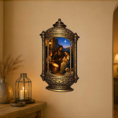 Holy Family Nativity Lantern Wooden Door Hanger
