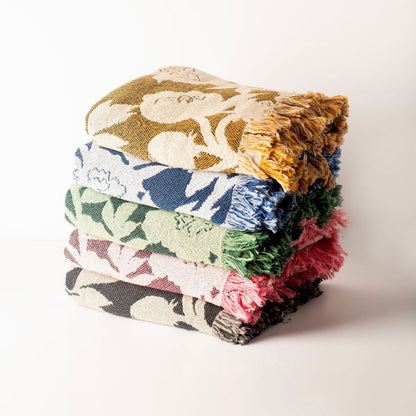 Neutral Floral Woven Throw Blanket