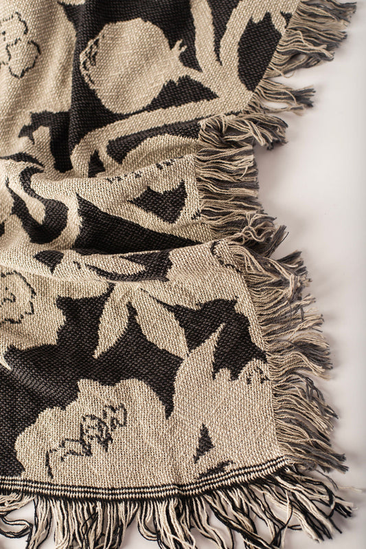 Neutral Floral Woven Throw Blanket
