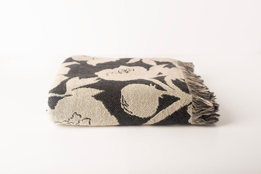 Neutral Floral Woven Throw Blanket