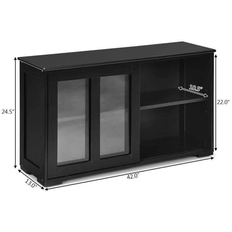 Black Wood Sideboard with Sliding Glass Door