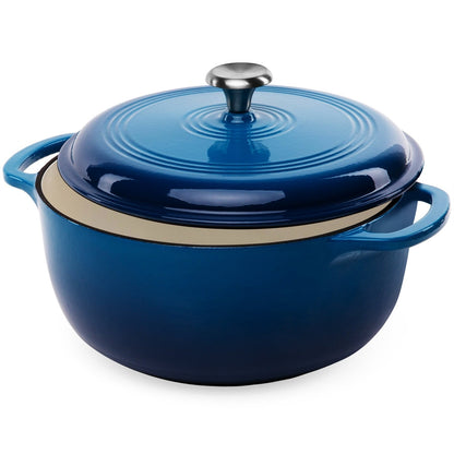 6 Quart Blue Enamel Cast-Iron Dutch Oven