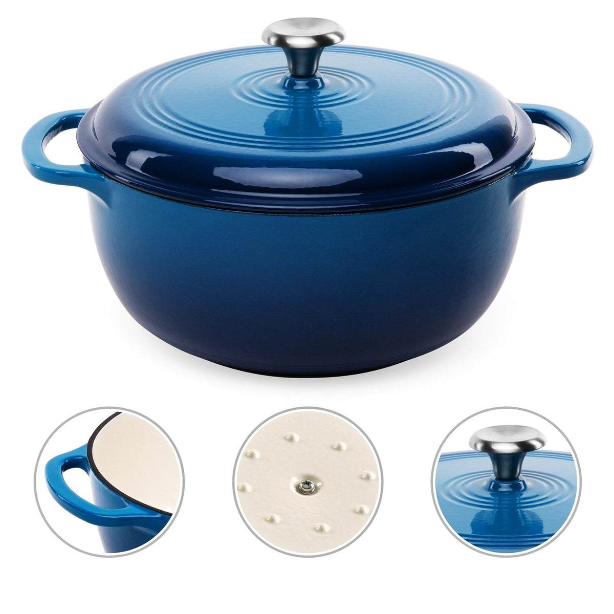 6 Quart Blue Enamel Cast-Iron Dutch Oven