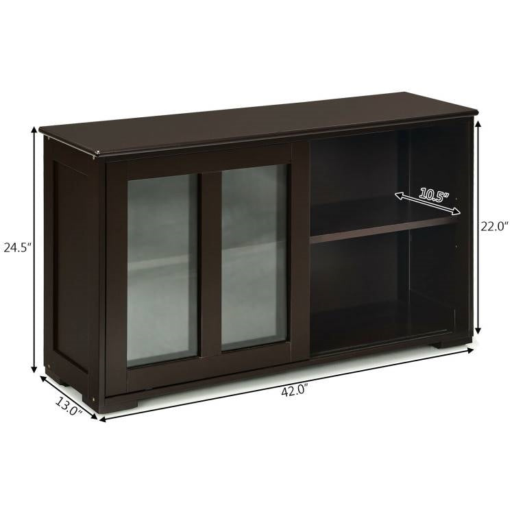 Brown Wood Sideboard with Sliding Glass Door